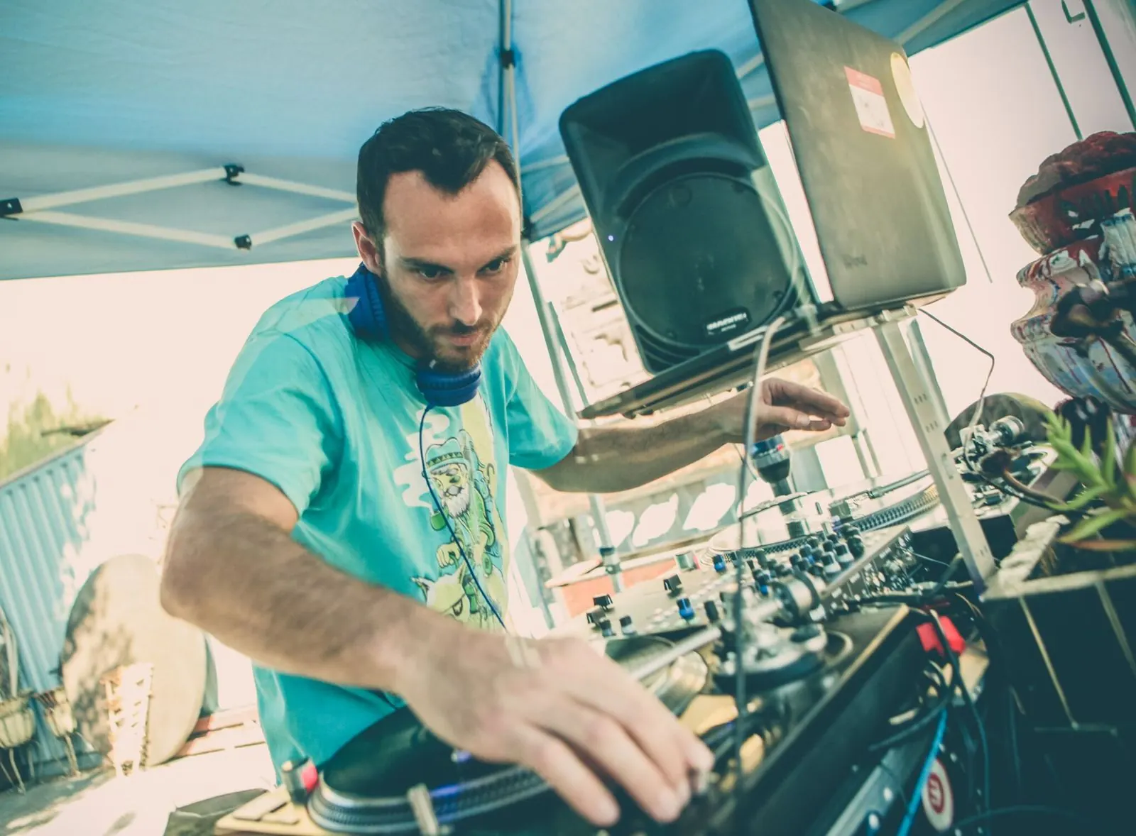 DJ Maple Syrup mixing at an outdoor party